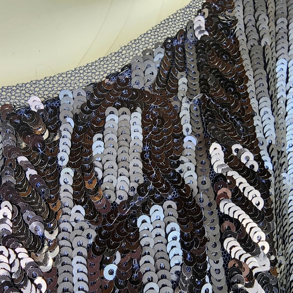 Adrianna Papell Sequin Cap Sleeve Sheath Dress Navy Size 10 Evening Sparkle - Picture 7 of 16